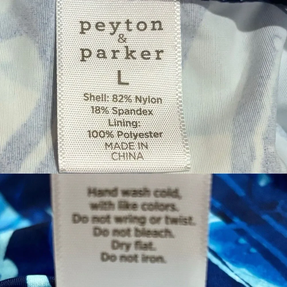 Peyton & Parker Tankini Swim Top Size L Blue Abstract Nautical Tie Back Straps